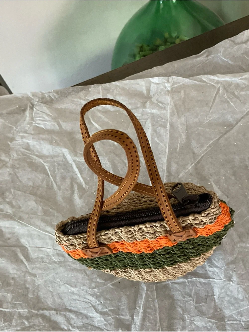 Mini  African Woven Sisal Kiondo Leather Strap with Zip